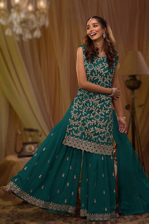 dress with sharara Pink Pakistani Outfit Wear Rama Top Fabric Party-wear Heavy Two Tone Fendy