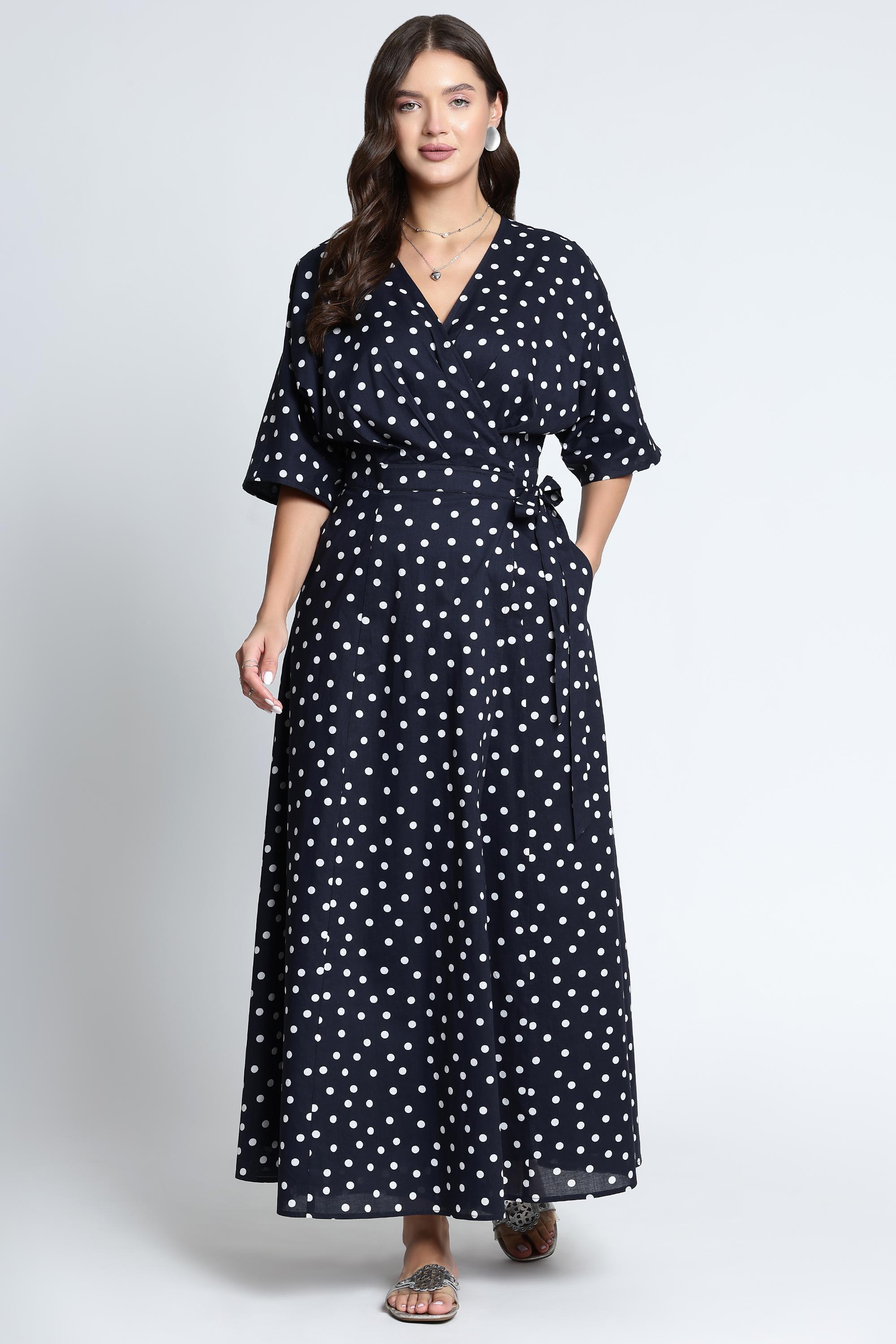 blue and white polka dot wrap dress Andaaz Fashion Women's Navy Maxi with Tie Waist For Work Wear giving you that intentional Cloth Size:XXXL Maxi dress 100 Black velvet rhinestone dress