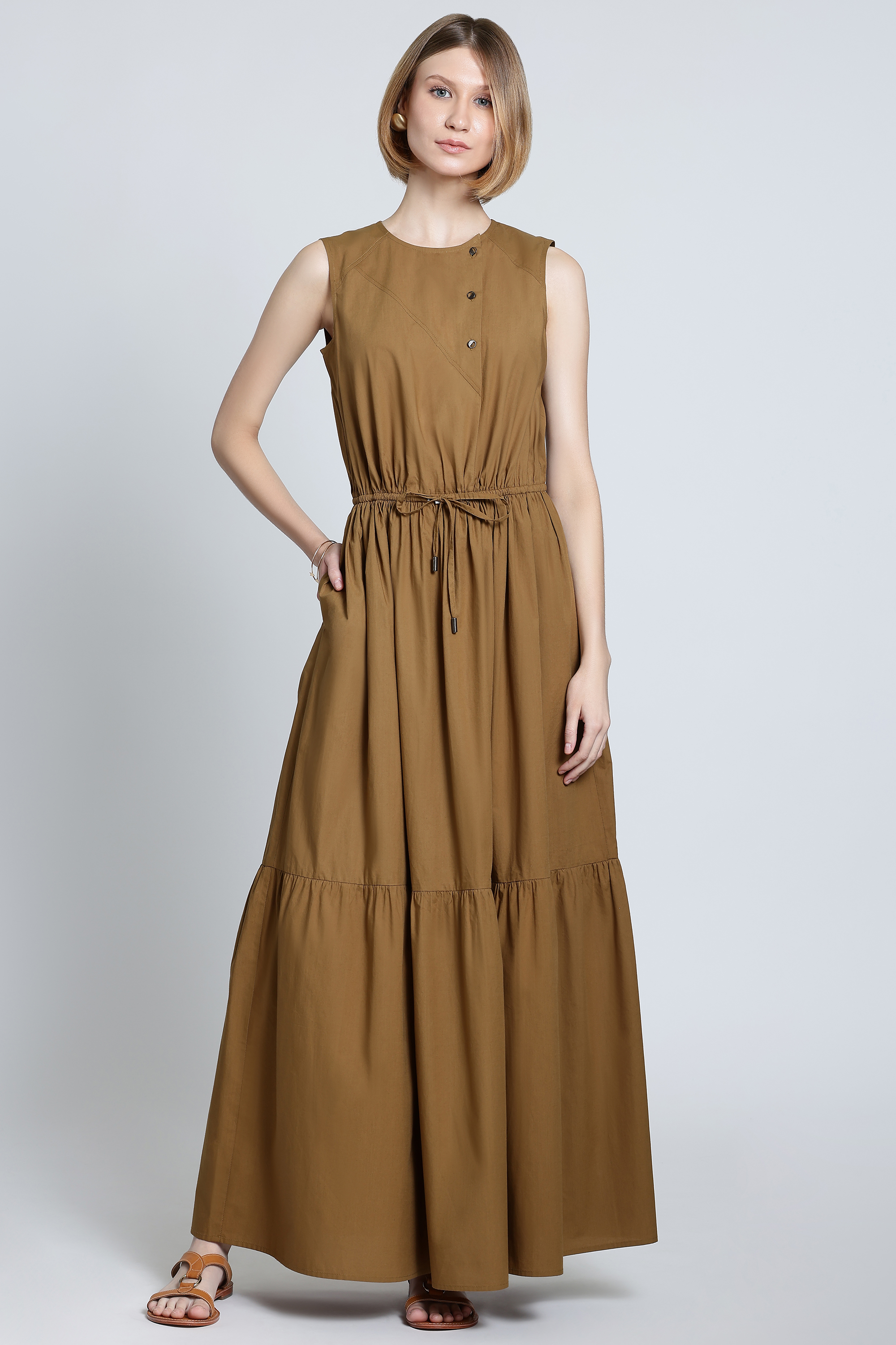 white christmas dresses Brown Warm Cotton Waffle Tier Maxi Dress 28