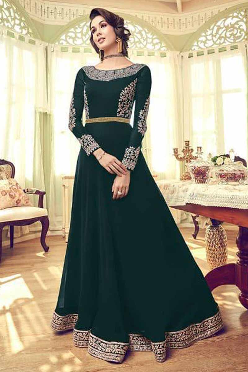 Buy Eid Special Georgette Anarkali Suit In Bottle Green Color Online LSTV03177 Andaaz Fashion