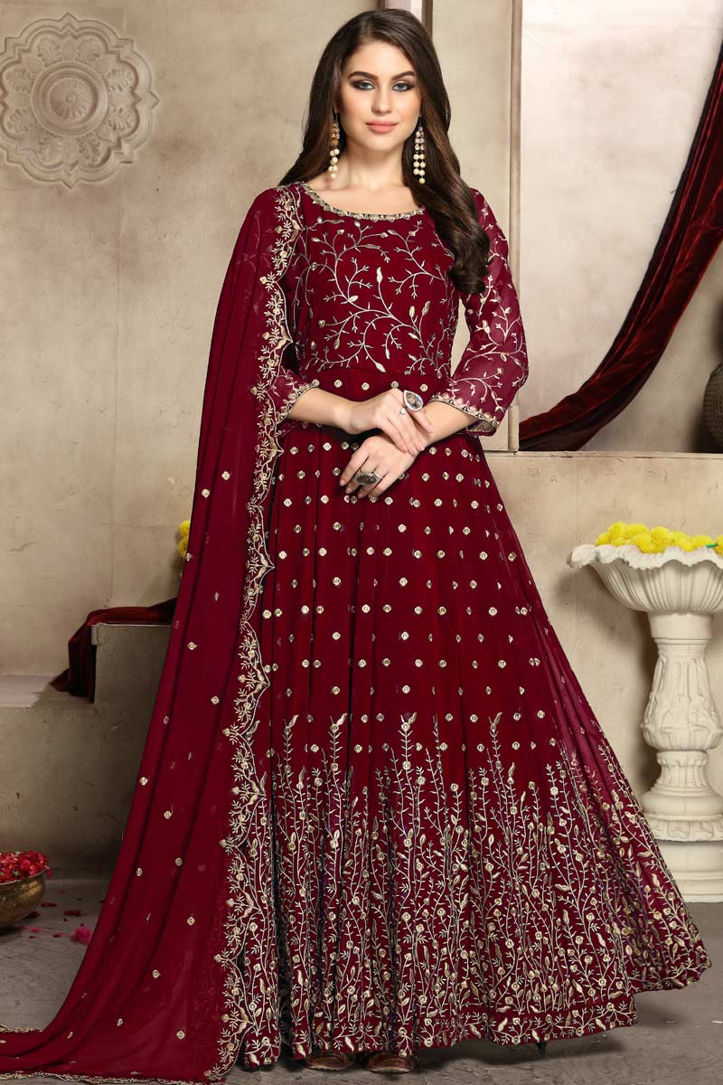 Buy Georgette Anarkali Suit In Maroon Color Online LSTV03661 Andaaz Fashion