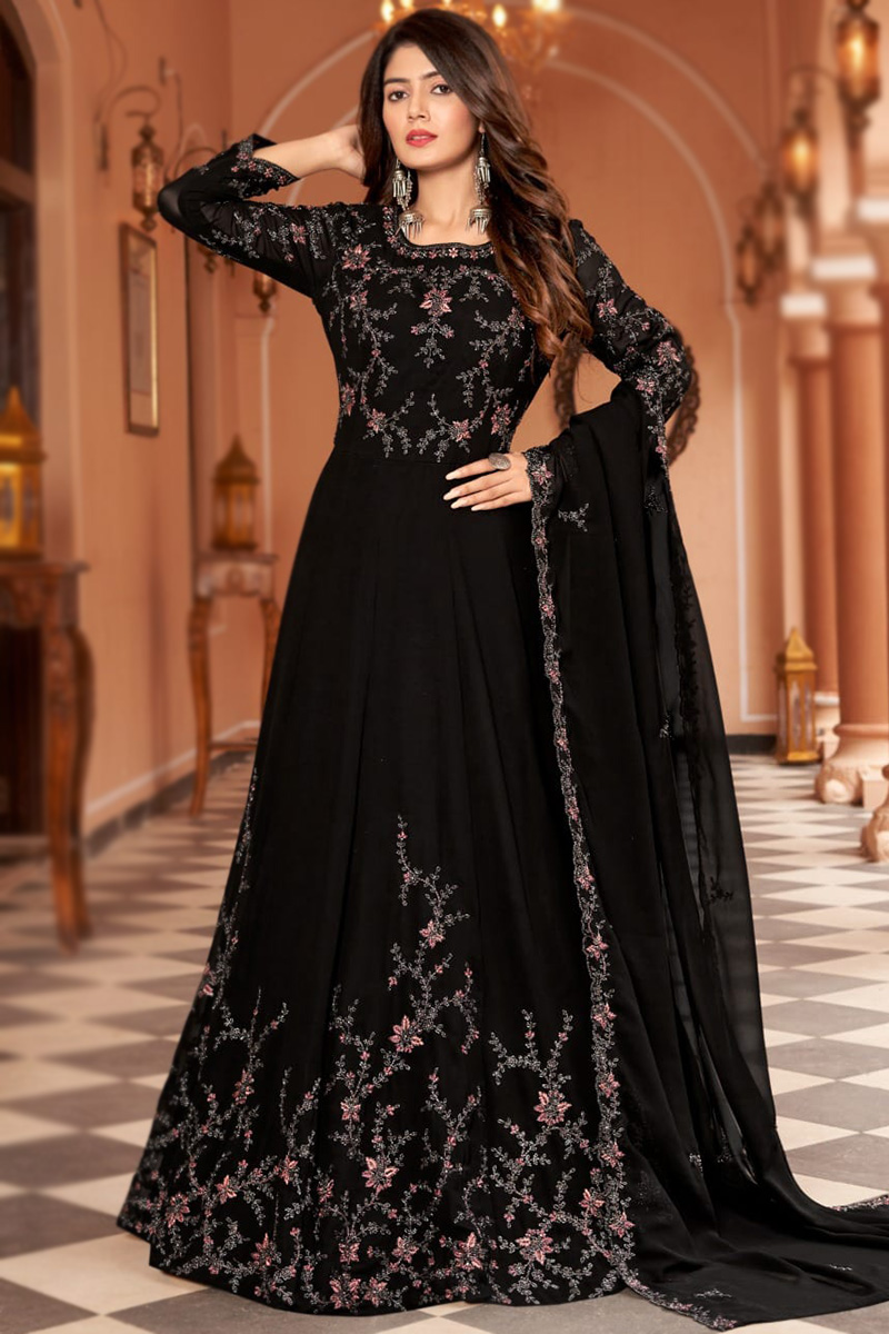 Black bhandhej Georgette anarkali set / Black Anarkali suit set/ geogette kurta set/ Georgette buy anarkali suit