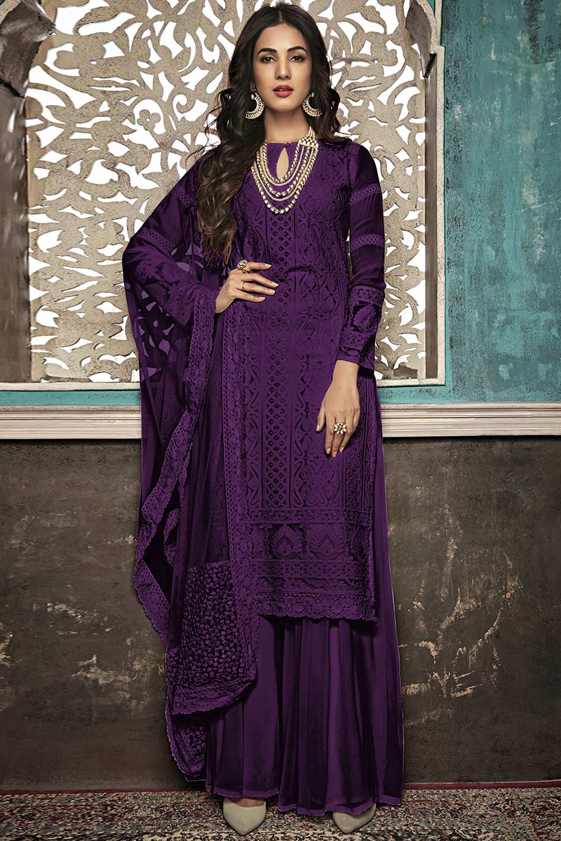 Purple colour plazo suit best sale