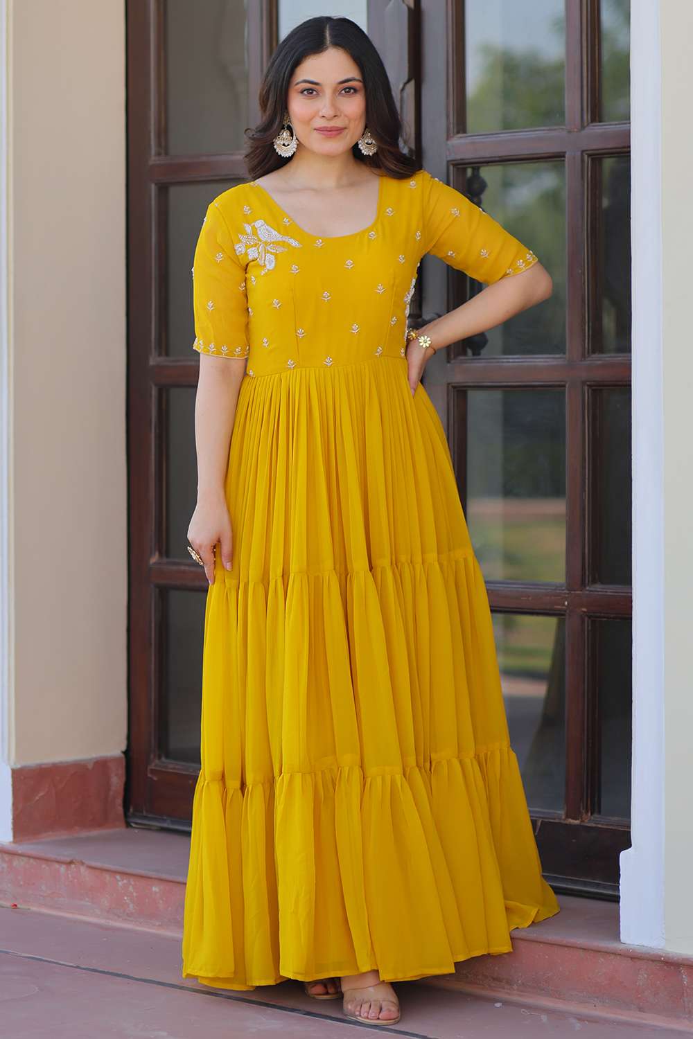 chinese dress ladies Leo Lin - Bree V Neck Embroidery Mini Dress