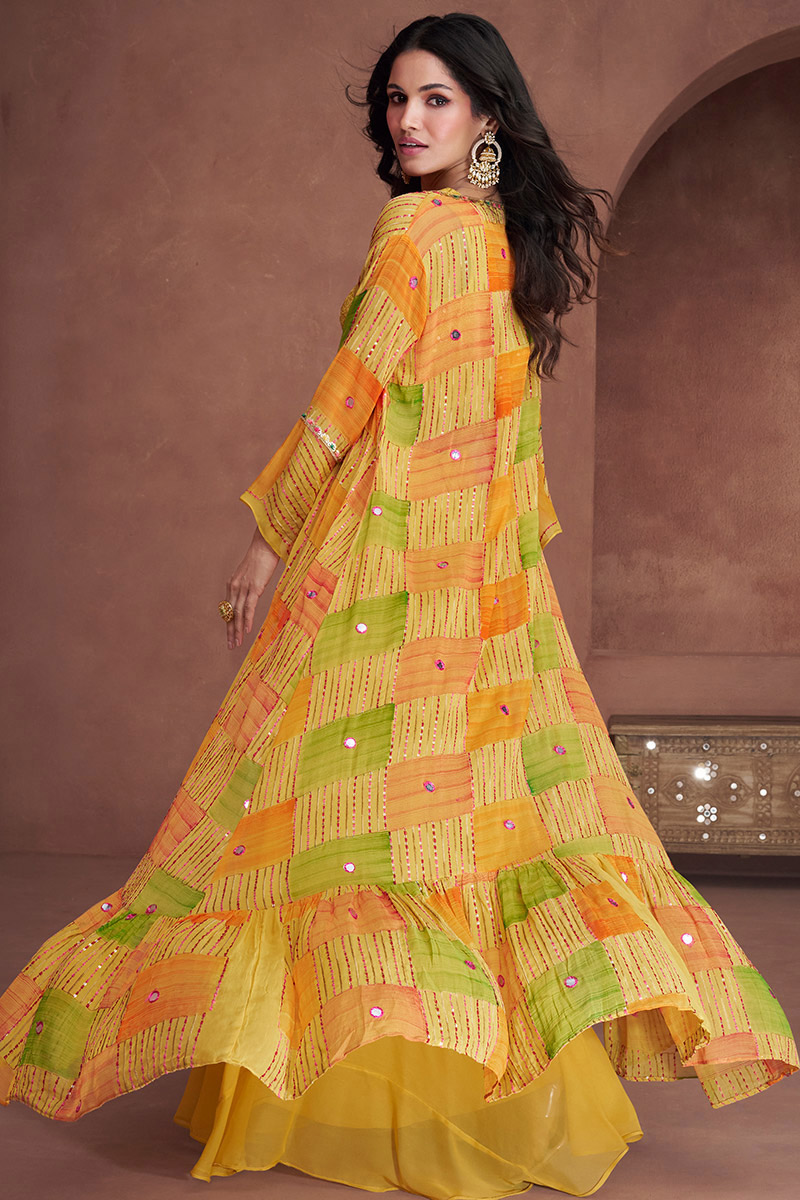 Mustard Crop Top with Flared Sleeves and Palazzo Set main image 1