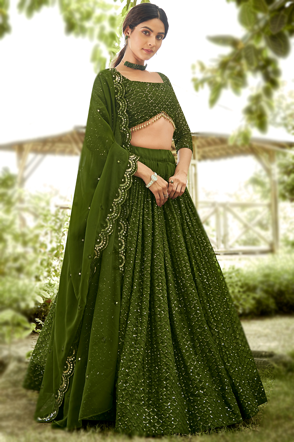 Attarctive Green Lehenga Choli Georgette With Embroidary Work Bridal chaniya choli For Woman With Dupatta Sequence shops choli bridesmaid dresses