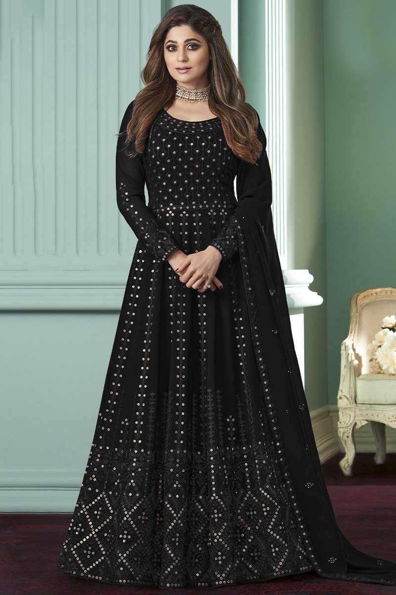 black anarkali dress pakistan AMINA SPARKLING DRESS IN BLACK | CULT MIA