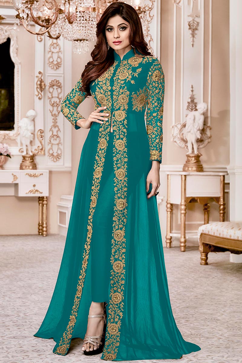 Buy Georgette Party Wear Anarkali Suit In Firozi Blue Color Online LSTV05584 Andaaz Fashion