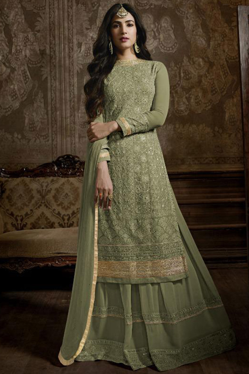 Buy Georgette Party Wear Sharara Suit In Sage Green Color Online -  LSTV05097 | Andaaz Fashion