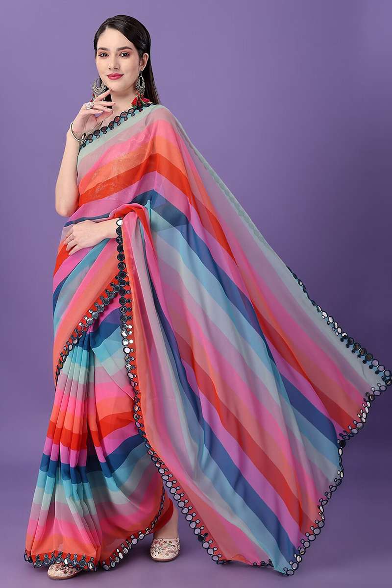 Georgette Printed Multicolor Light Weight Saree 