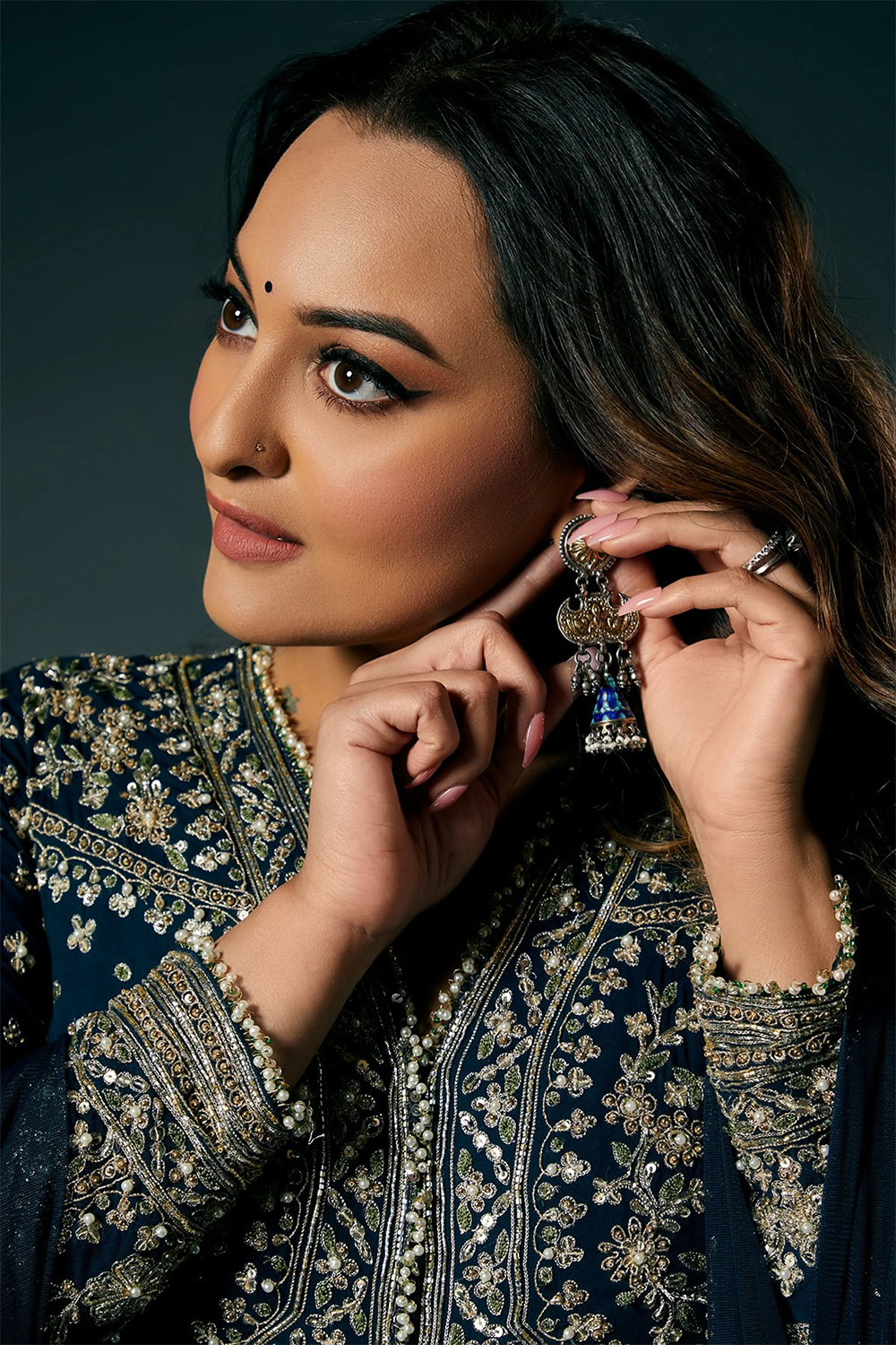 Front Slit Prussian Blue Zari Embroidered Anarkali Suit