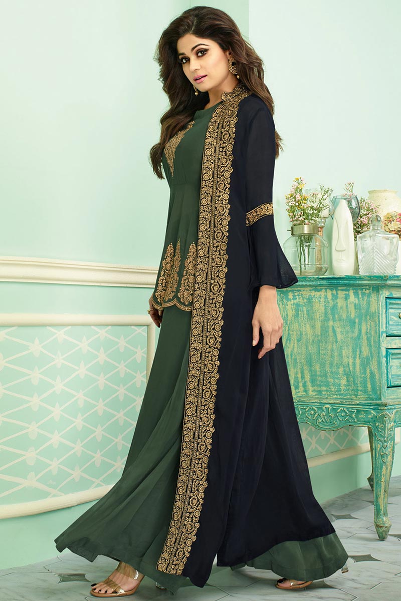 Buy Georgette Wedding Palazzo Suit In Pine Green Colour Online LSTV04461 Andaaz Fashion