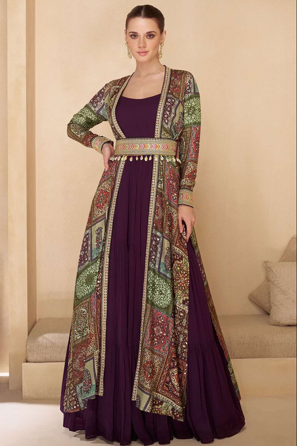 slim fit dress slacks Burgundy and Cream Maxi Dress with Tulle Back main image 0