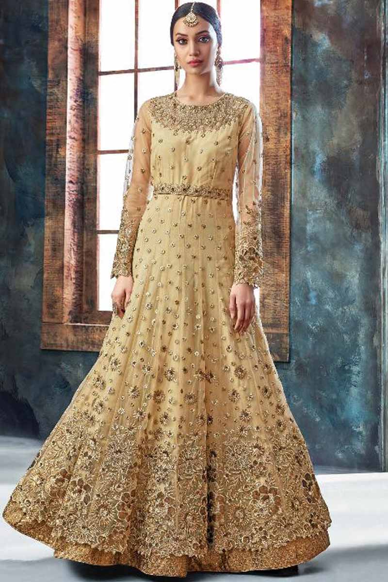 Buy Glorious Light Golden Net Anarkali Gown Online LSTV01989 Andaaz Fashion