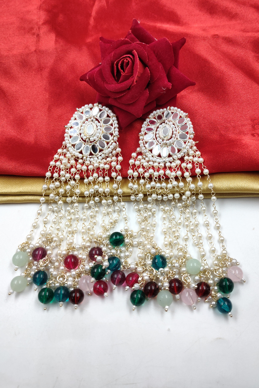 Multi colored dangle earrings discount