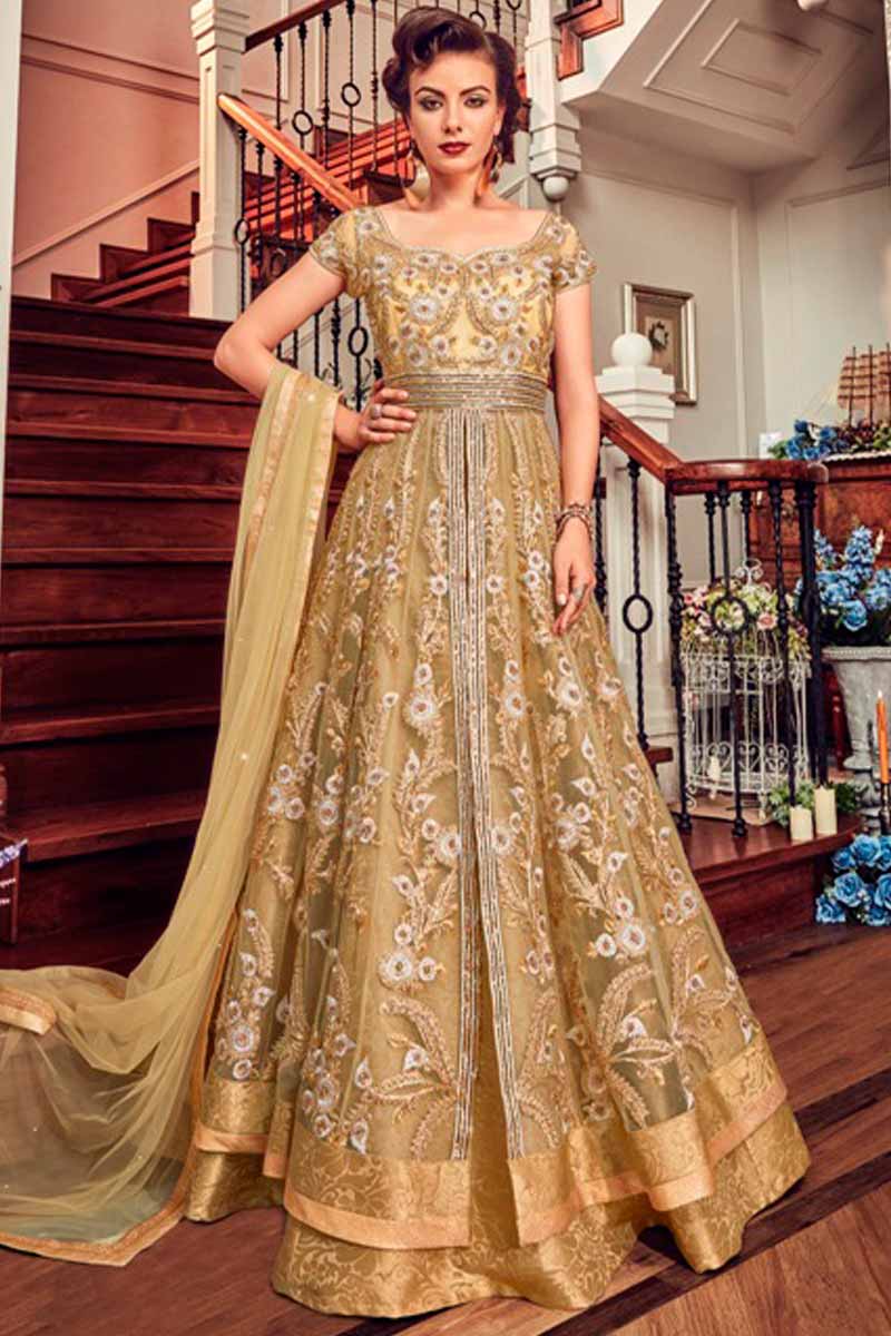 gold anarkali suit