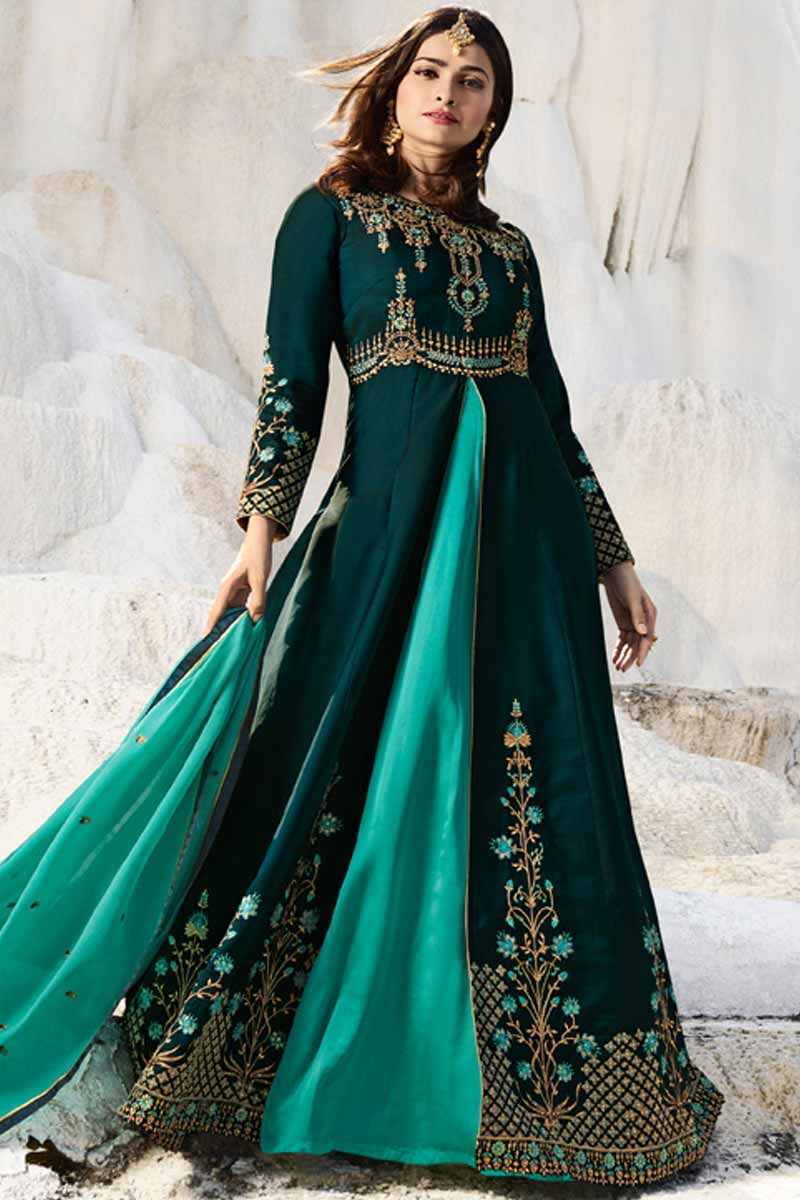 Buy Gorgeous Peacock Green Silk Anarkali Suit Online - LSTV01595 | Andaaz Fashion Buy Gorgeous Peacock Green Silk Anarkali Suit Online - LSTV01595 | Andaaz Fashion