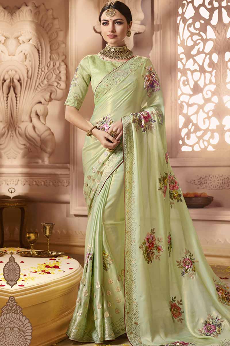 parrot green wedding saree