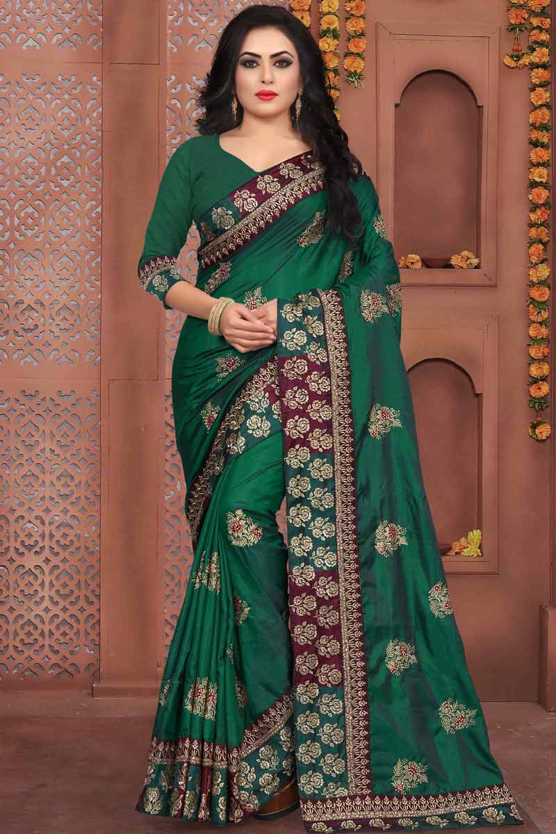 Buy Green Silk Saree With Silk Blouse Online - SARV01058 | Andaaz Fashion