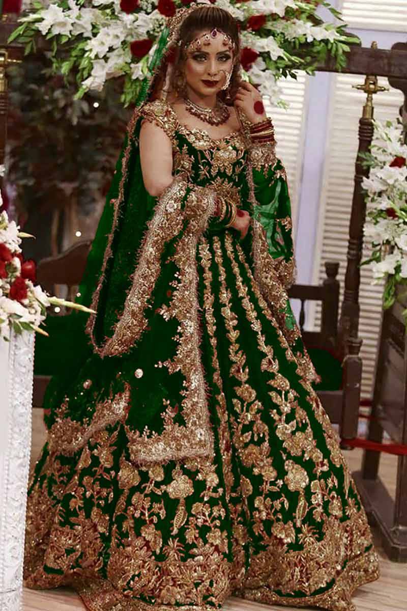 Buy Indian Dress Velvet Green Lehenga LLCV09749