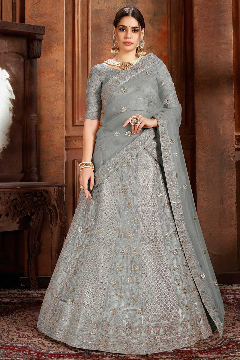 Buy Grey Net Lehenga Choli With Resham Work Online LLCV01283 Andaaz Fashion