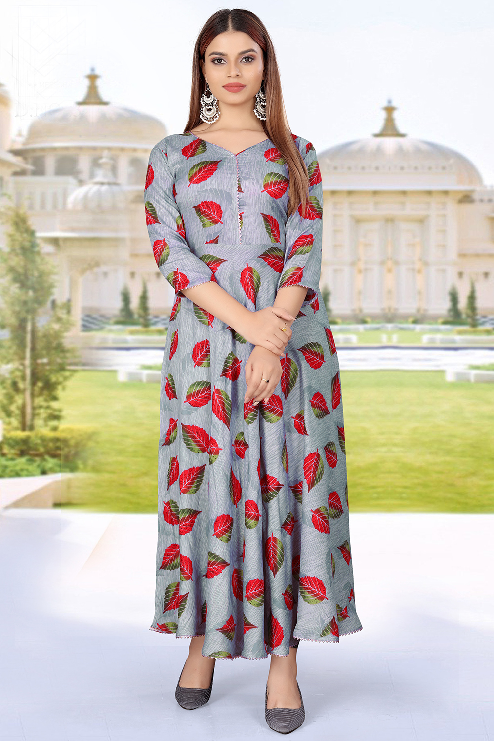 Grey Rayon Printed Frock Style Casual Wear Kurti LKV003788