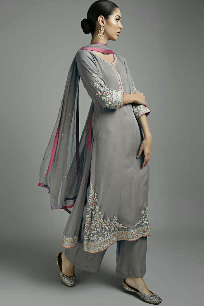 Buy Eid Special Grey Crepe Straight Suit With Trouser Online ...