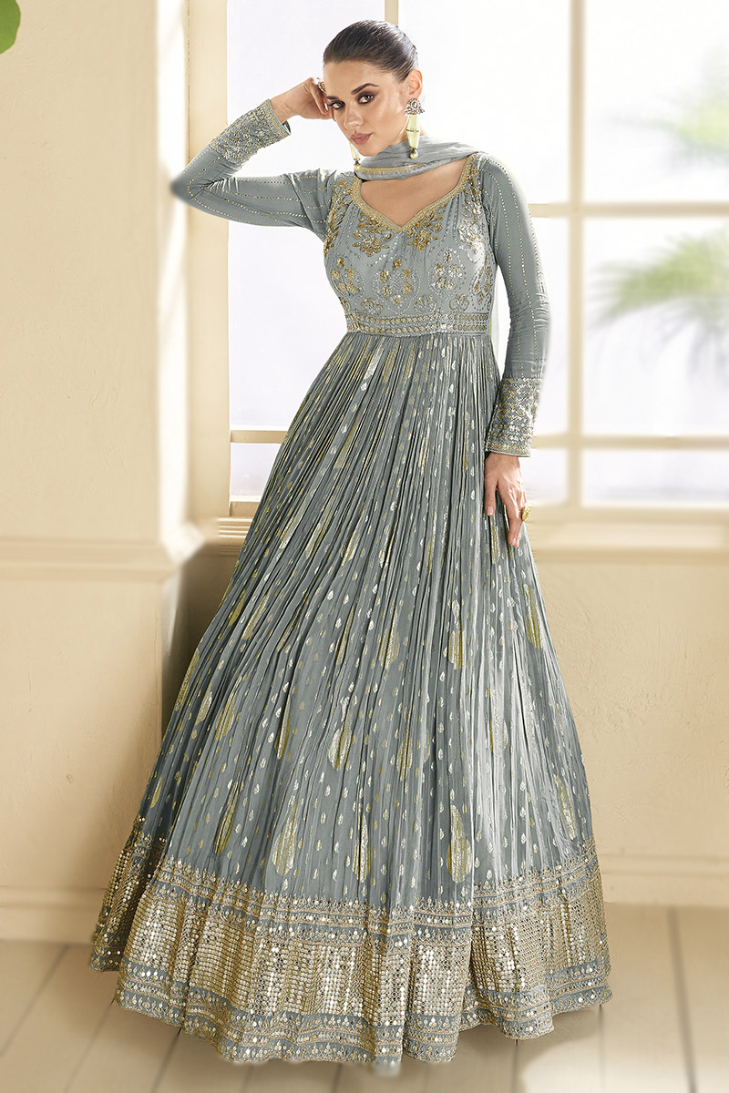 Outfits Grey Dress And Jacket For Wedding Elegant Grey Chiffon