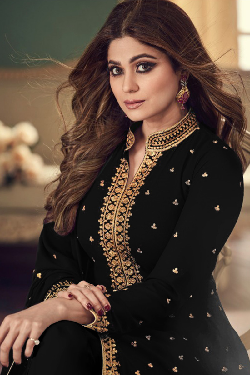 Black Cross Gather Anarkali Suit Set