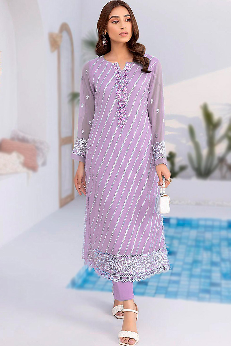 Indian Georgette Lavender Purple Embroidered Trouser Suit LSTV124238