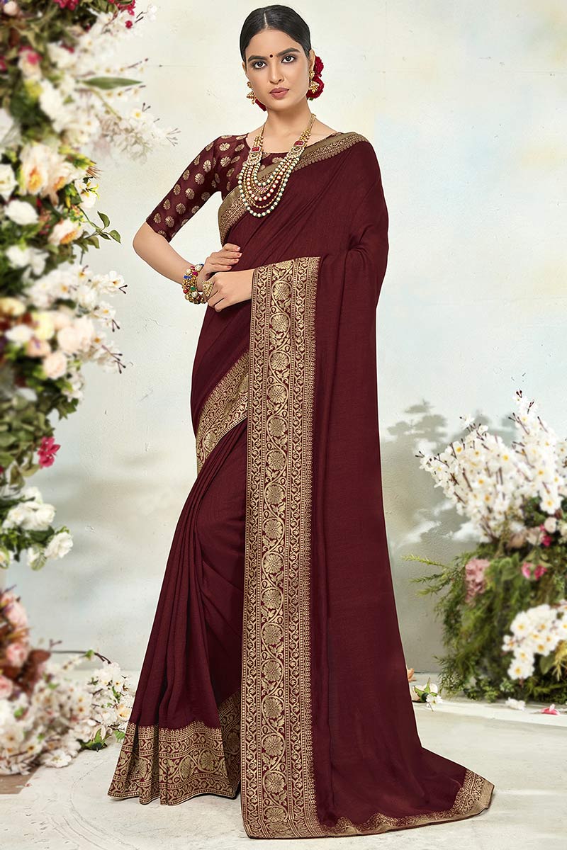 Deep Maroon Vichitra Silk Party Wear Crushed Saree Online FABSA21854  FABANZA UK