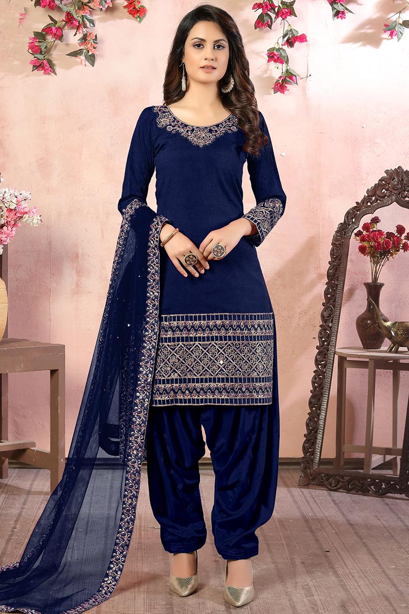 Dark navy blue punjabi suits best sale