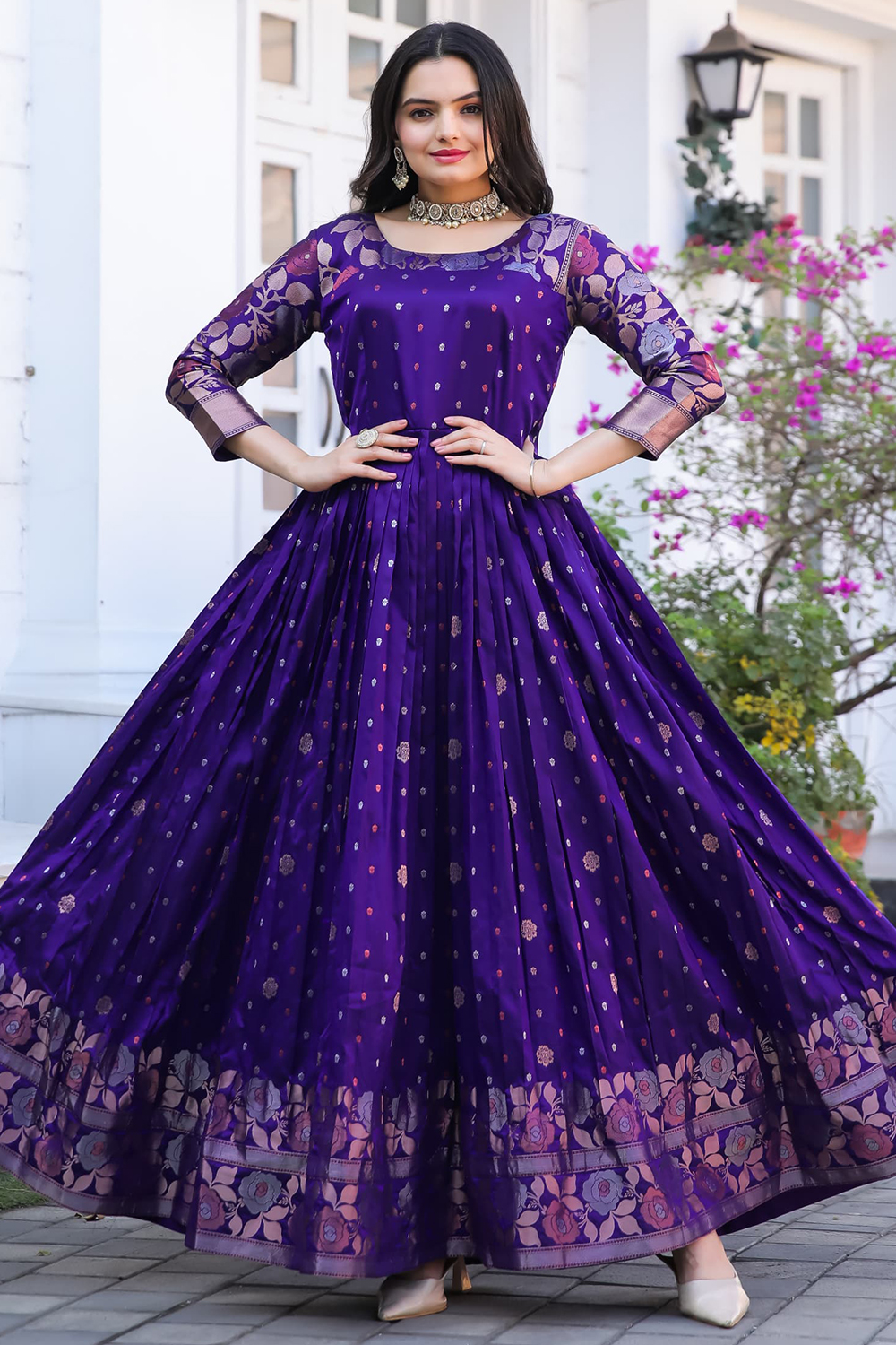 anarkali dress for engagement Red Silk Anarkali Suits with Cut Dana Sequins Work main image 0