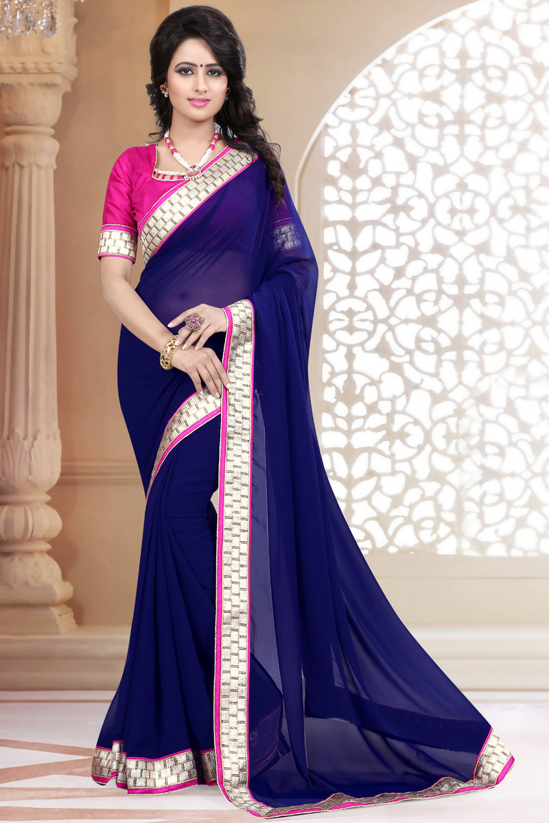 Find Great Deals Indigo Blue Georgette Saree SARV111098