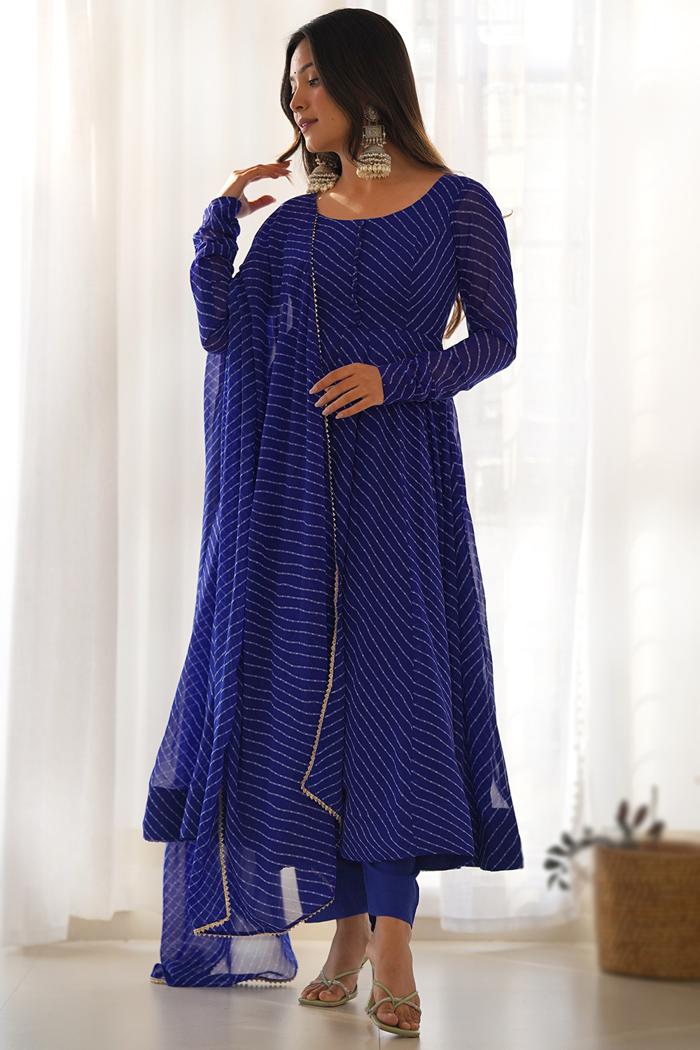 Indigo Blue Georgette Printed Casual Wear Anarkali Suit LSTV131073