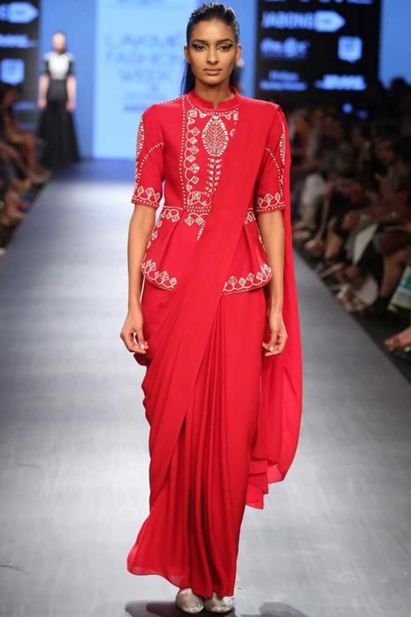 Red Coored Saree Drape Style Indo-Western Rayon Kurti. | grabandpack.com