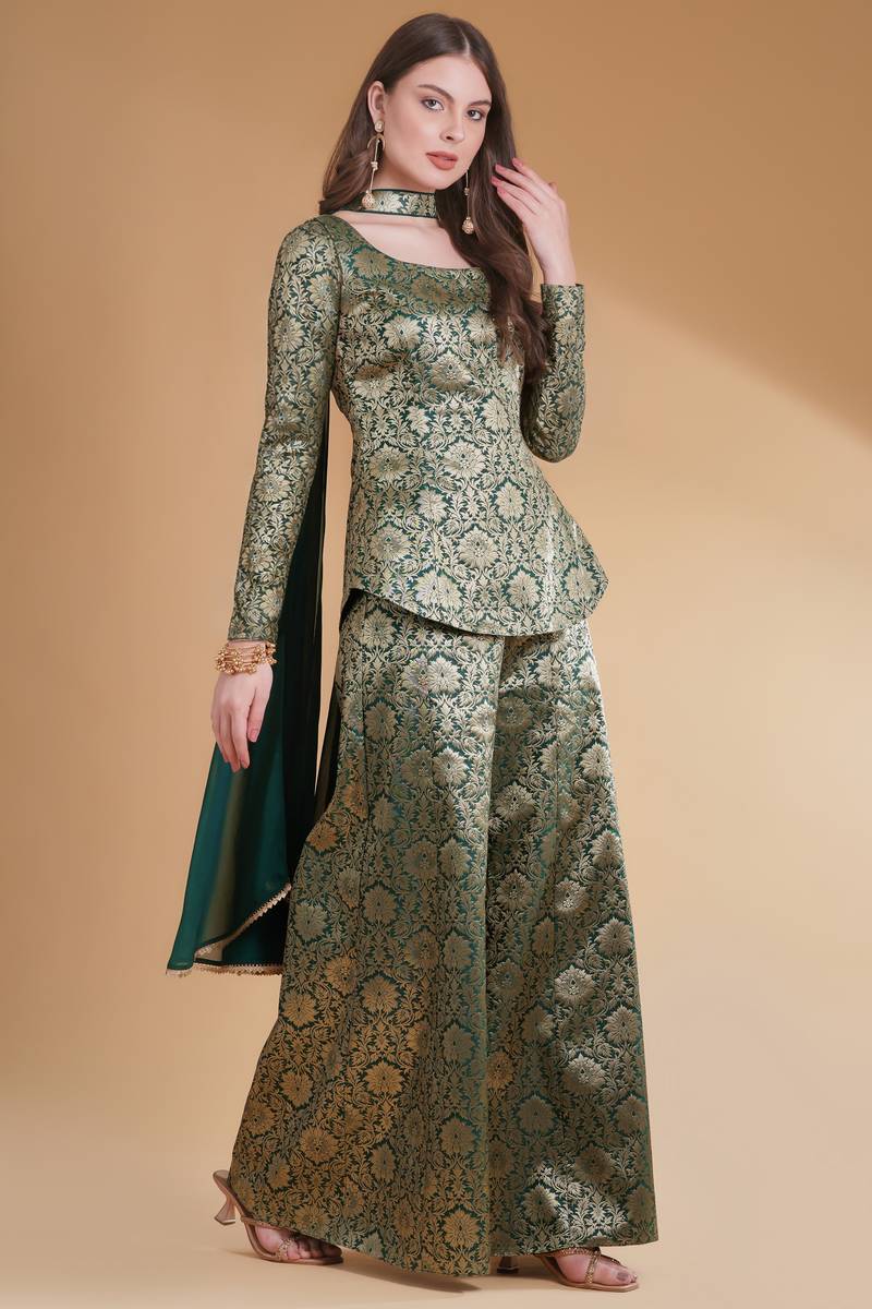 Mehndi Bottle Green Pakistani Dress Bottle Green Embroidered Mehndi Palazzo Suit Luxury Pakistani Party Wear