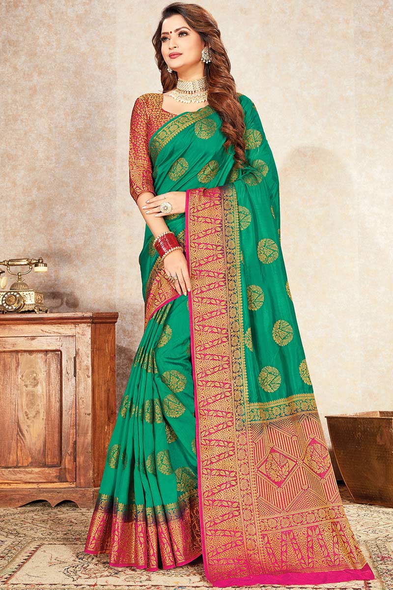 Buy Jade Green Nylon Silk Saree With 