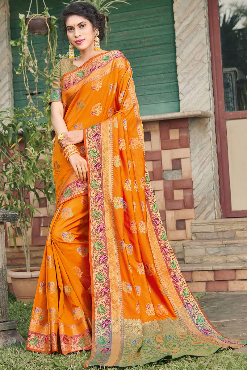 Orange colour wedding silk sarees hotsell