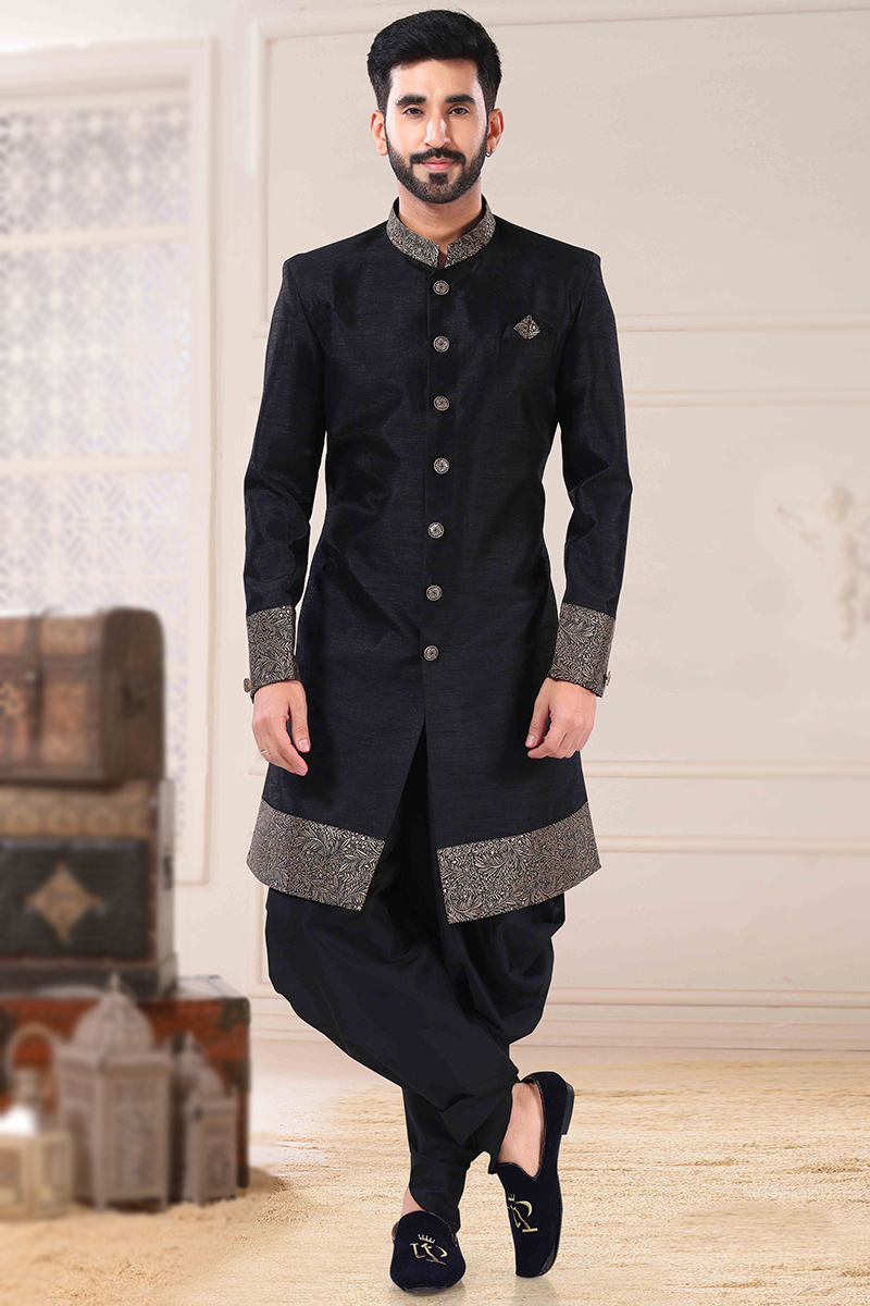 Black Men Sherwani with Lace MSTV02006