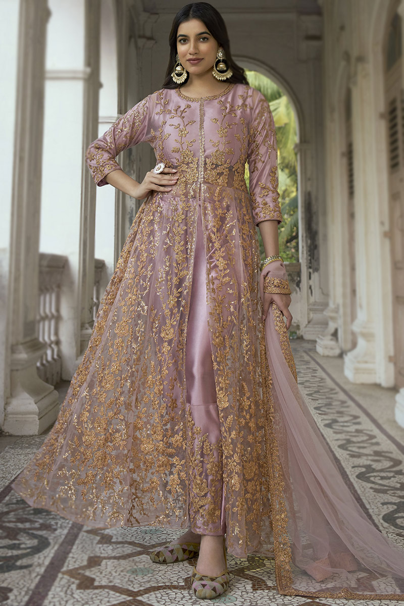 Lavender Haze Embroidered Anarkali Suit Set main image 1