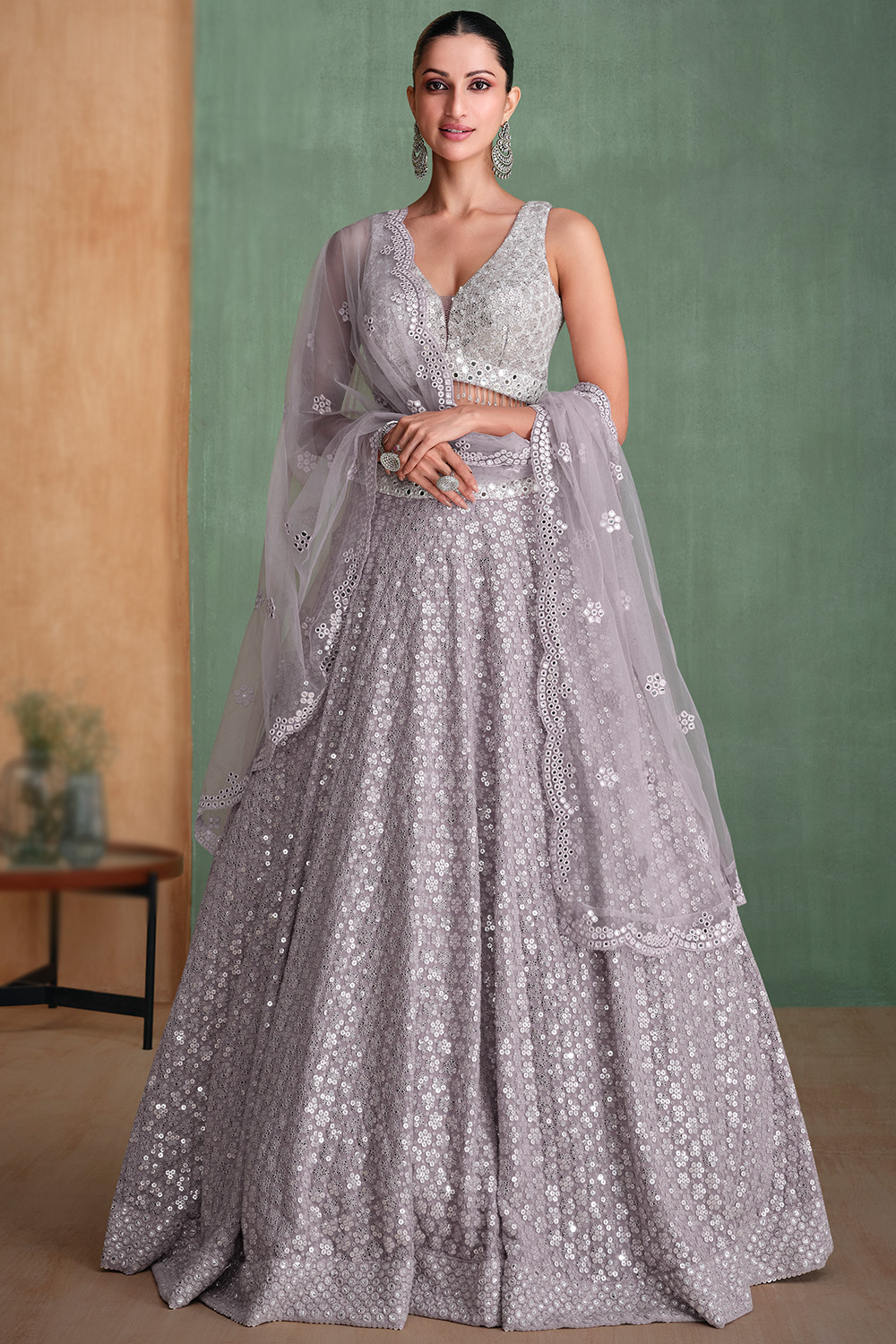 Elegant Lehenga in Lavender Purple Embroidered Fabric LLCV120238