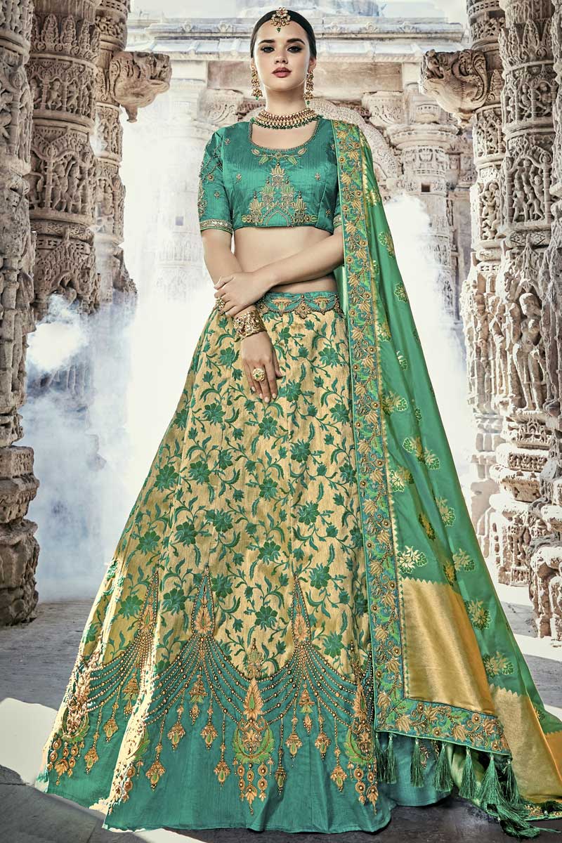 Pakistani Wedding Dresses Green Silk Chaniya Choli-Andaaz Fashion Pakistani Wedding Dresses Green Silk Chaniya Choli-Andaaz Fashion