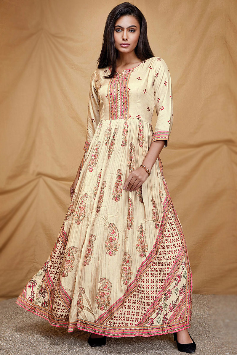 Light Beige Art Silk Frock Style Gown