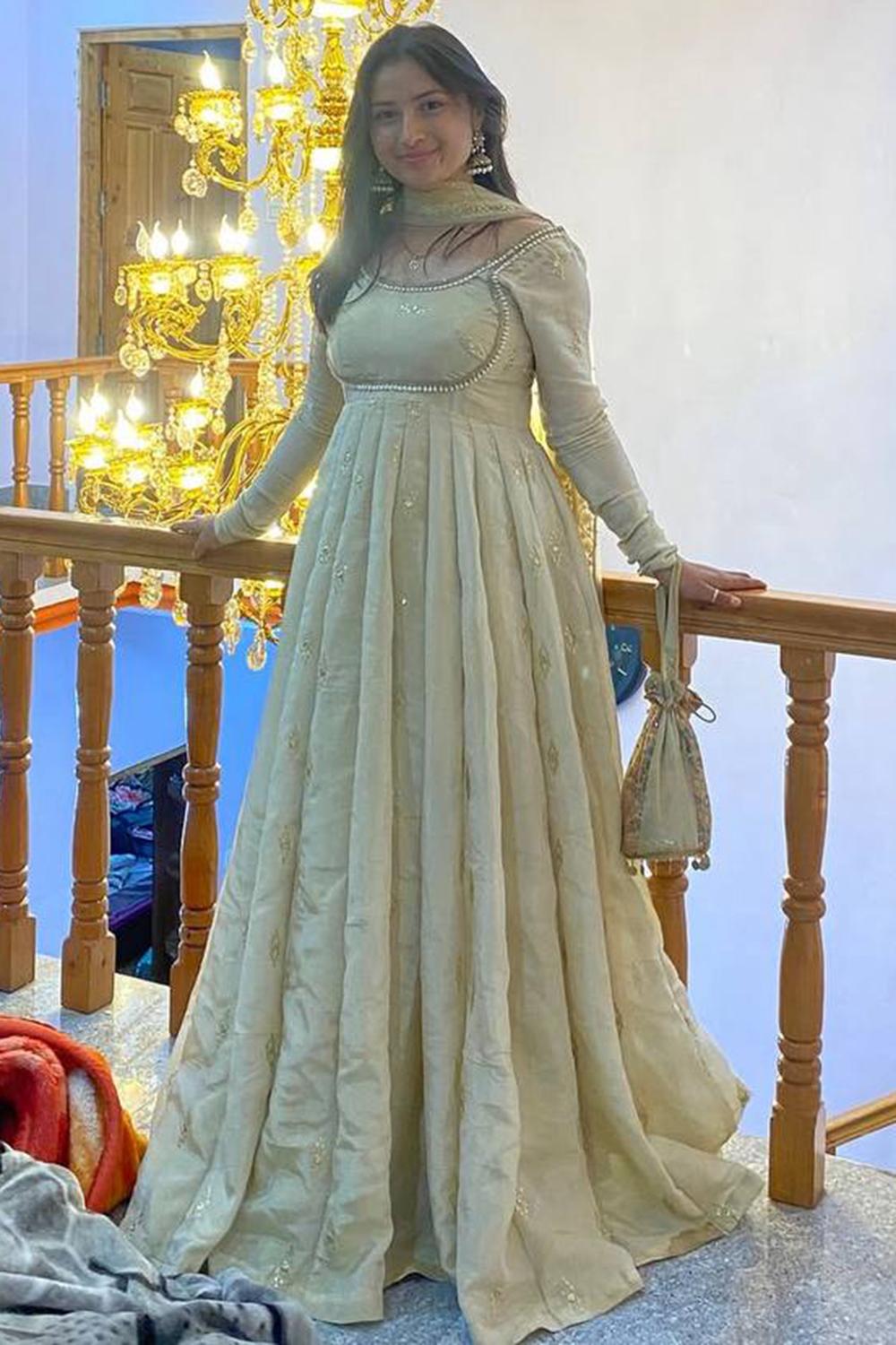 beige anarkali dress Light Tissue Silk Suit With Zari Work For Festival Size:US14 - Preorder sophisticated charm to ethnic in_sale_section Showpo Mini LBD Dress