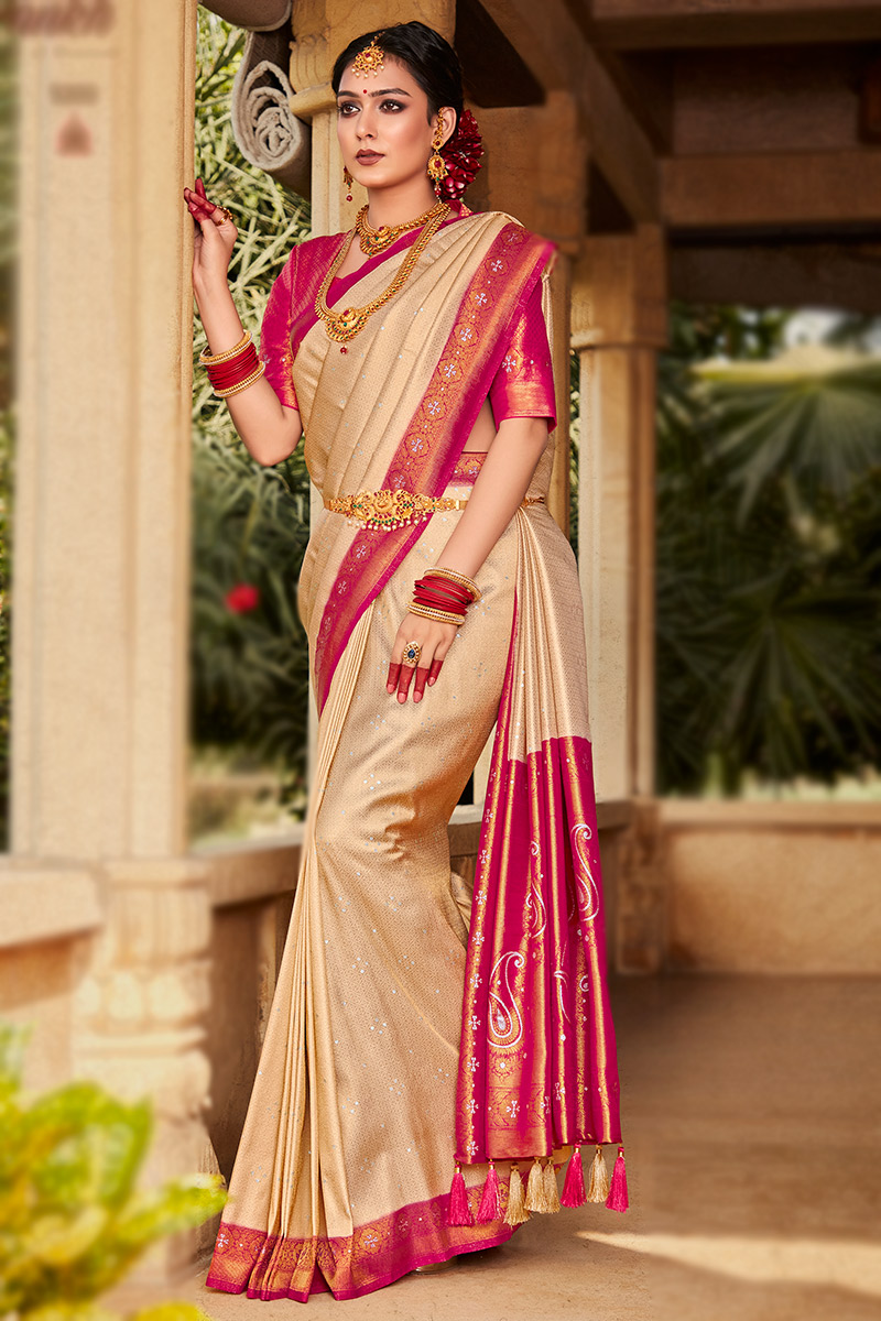 Light Beige Wedding Wear Kanchipuram Silk Saree SARV160346