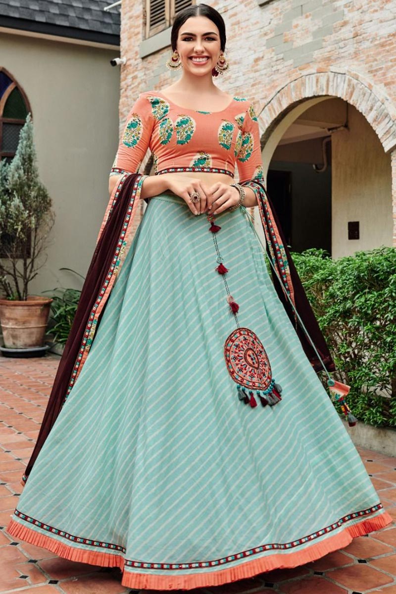 Buy Light Blue Cotton Lehenga With Cotton Choli Online LLCV01717