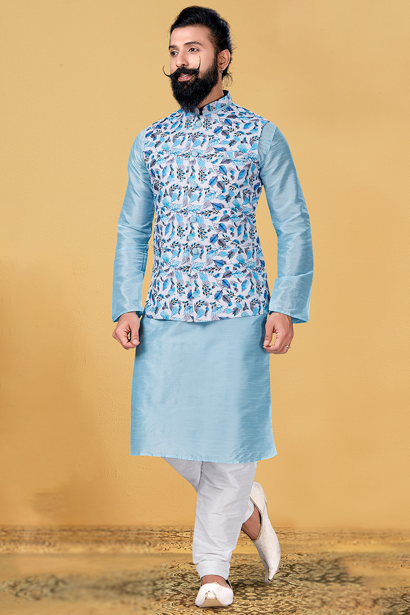 Light blue kurta with jacket best sale