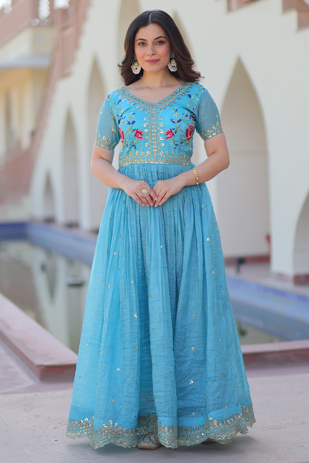 slim fit dress slacks Teal Chinon Silk Front Slit Anarkali with Skirt Suit for Indian & Pakistani Wedding Festival