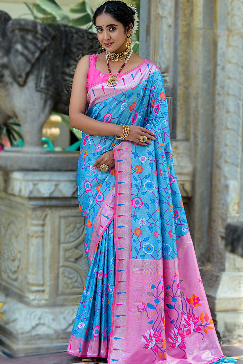 Light Blue Weaved Paithani Silk Saree SARV173341